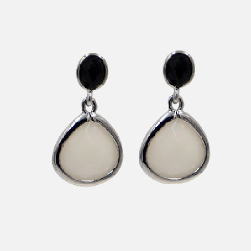 Silver Black & Cream Drop Earrings