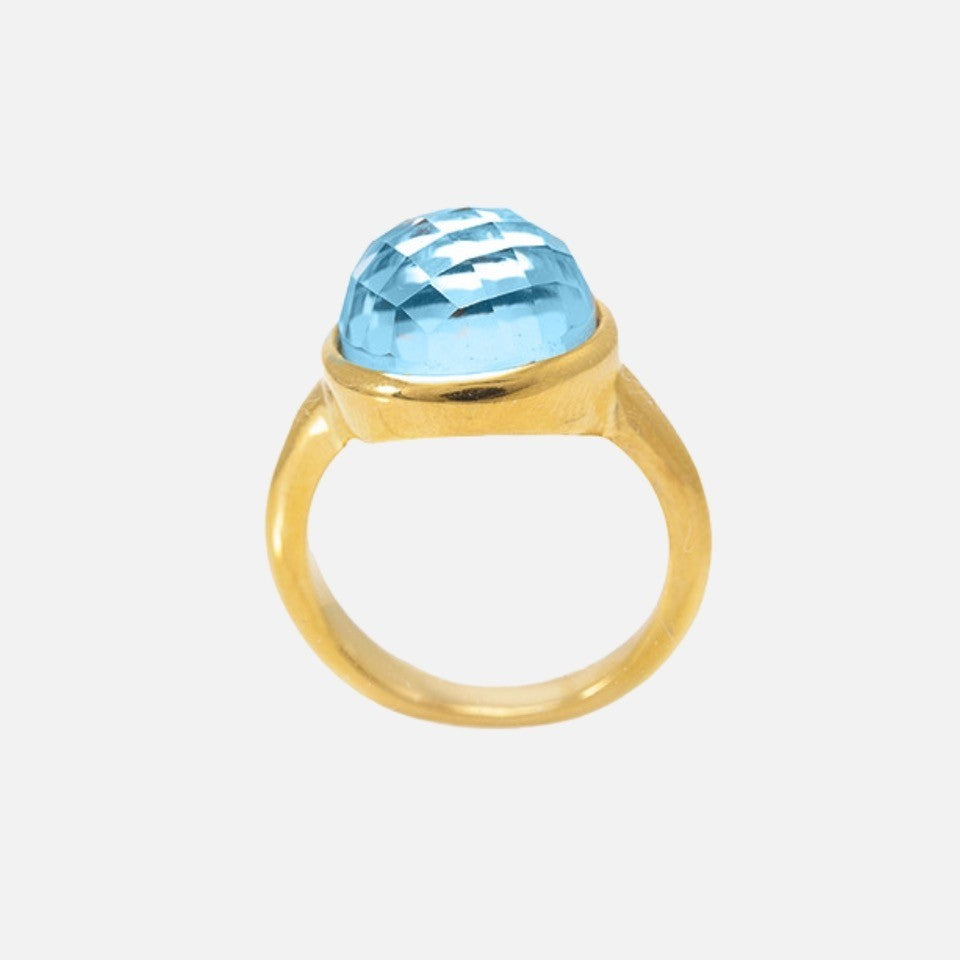Golden blue orb ring small