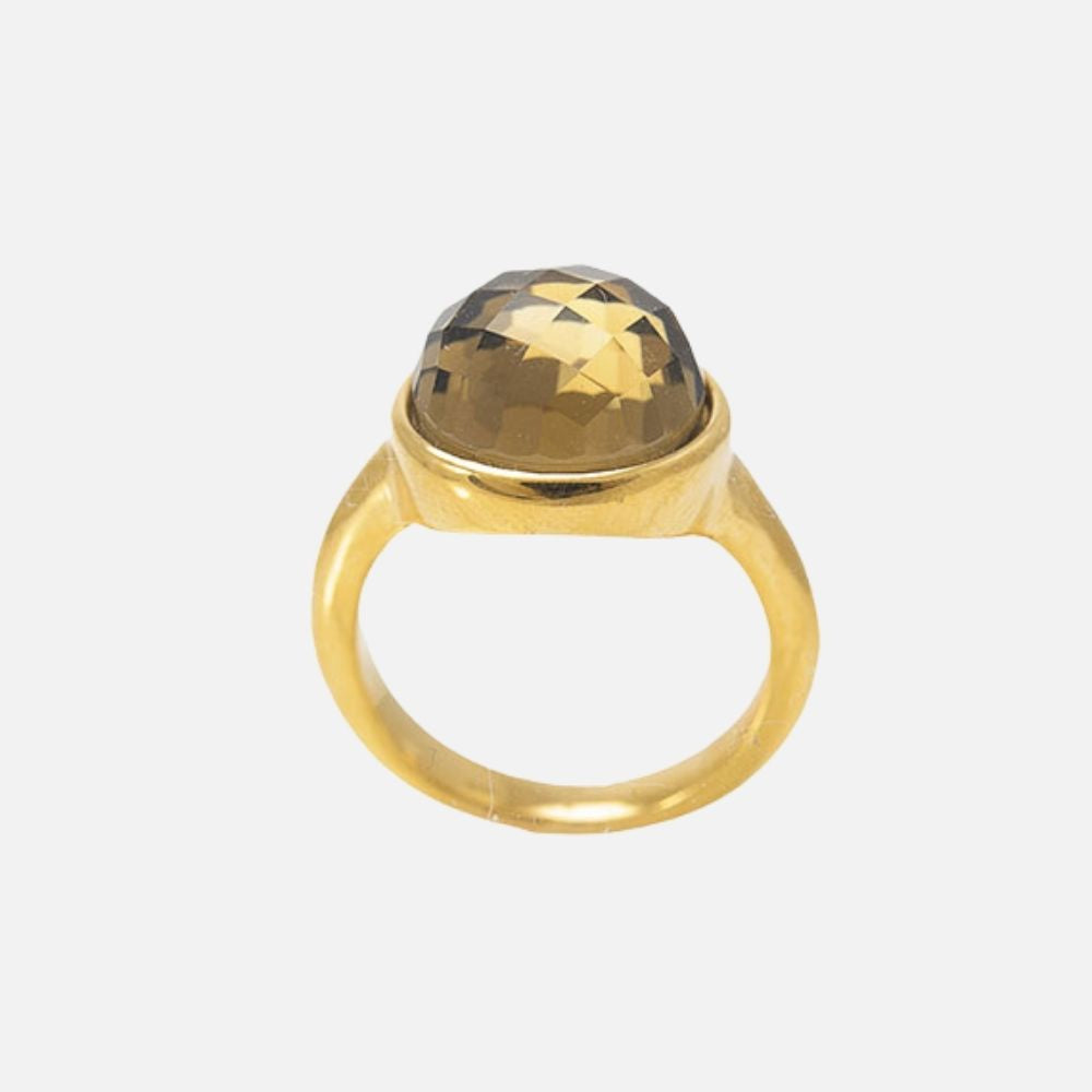 Golden amber orb ring small