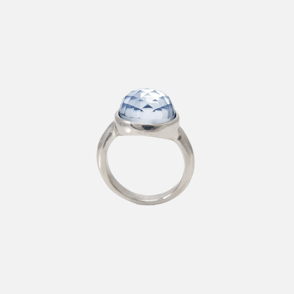 Silver sapphire orb ring
