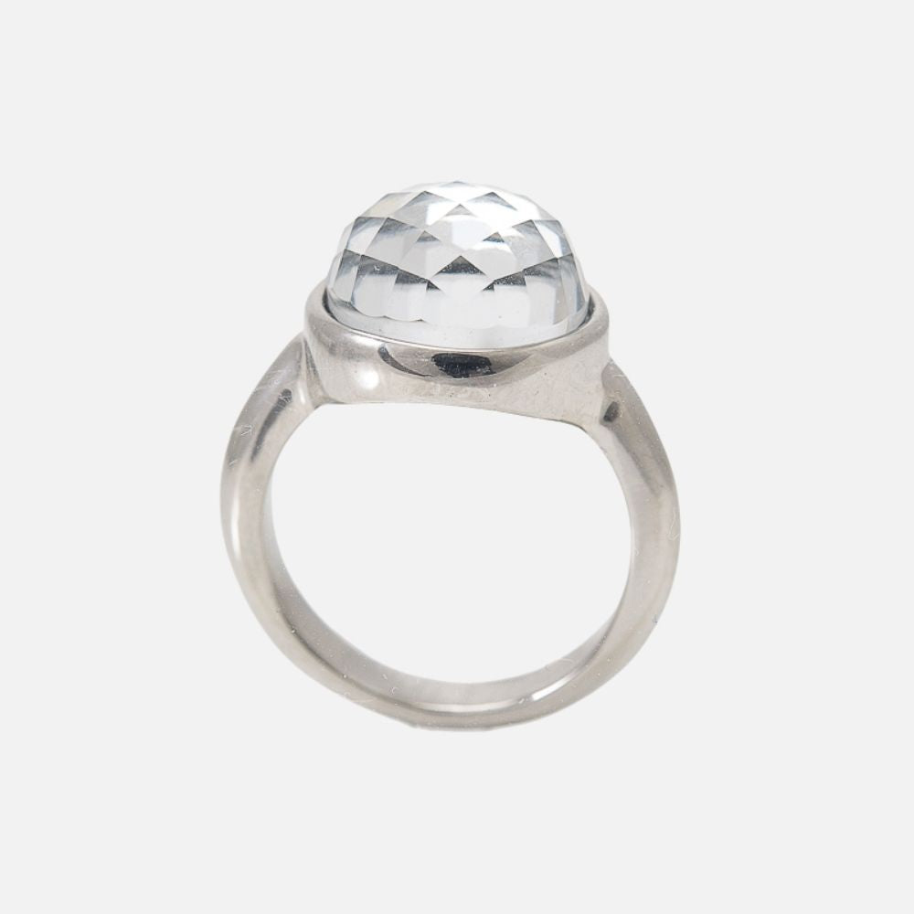 Silver crystal orb ring large