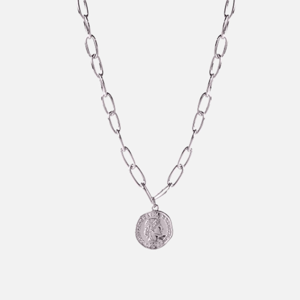 Vintage Medallion Necklace Silver